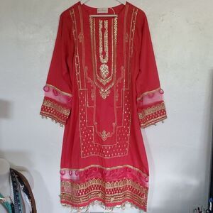 Elegant Pink and Gold Embroidered Kurta Dress Size XL